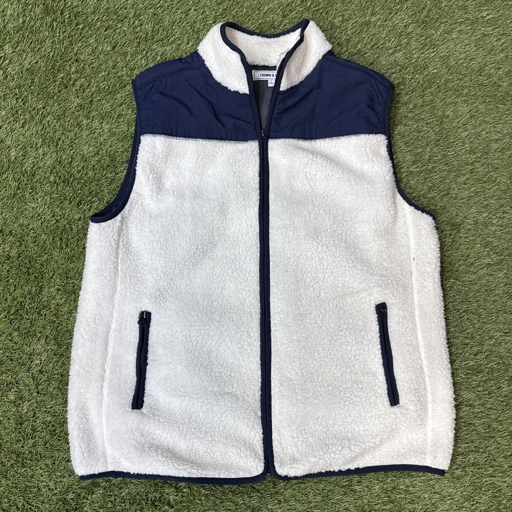 Crown & Ivy Lined Harbor Faux Fur Soft Sleeveless Sherpa Zip Up Vest Size L
